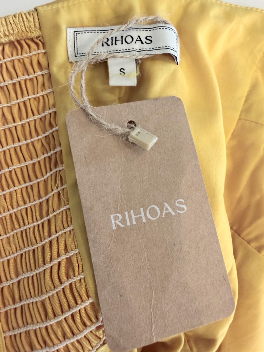 NWT RIHOAS Gold Satin Halter Midi Dress Open Back Tie Size Small - Picture 3 of 3
